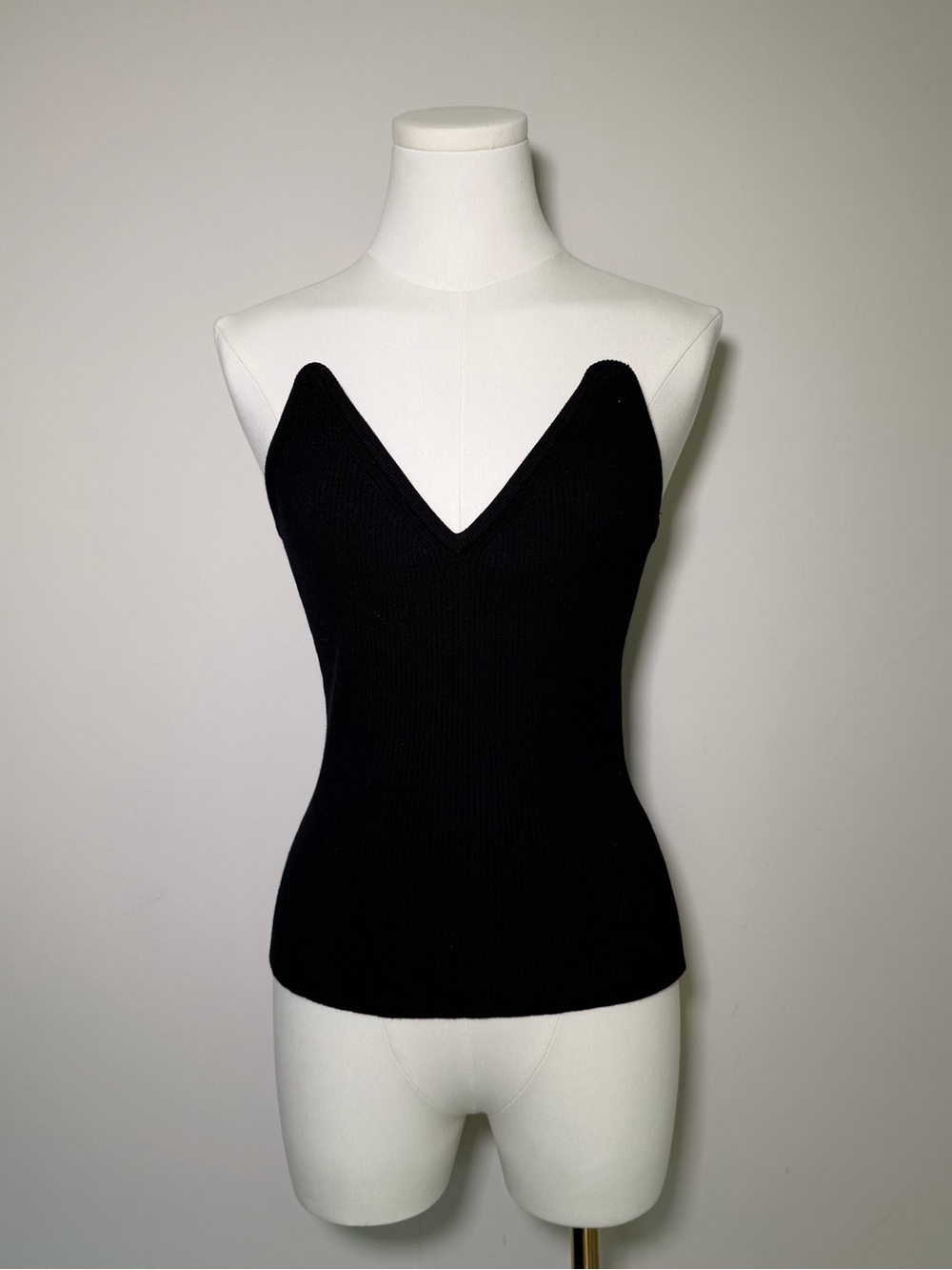 Coperni Black V-Neck Ribbed Knit Bustier Strapless Top NWOT Size M